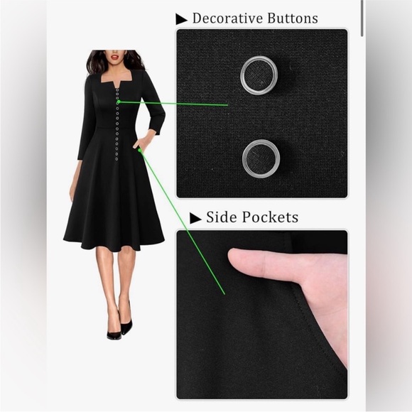 VFSHOW Women’s Square Neck Fit and Flare Dress - Picture 2 of 3